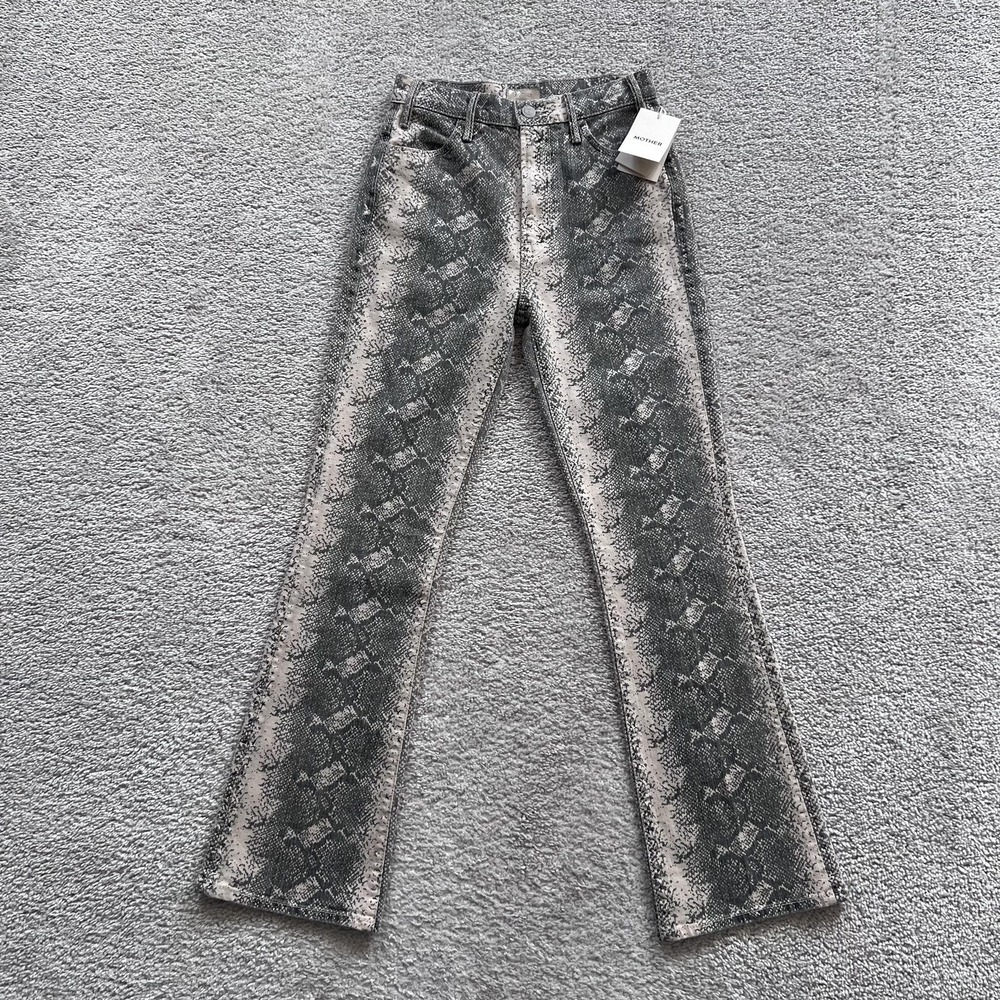 Mother The Hustler Flood Boa Babe Jeans Womens 25 Gray High Rise Snake Print